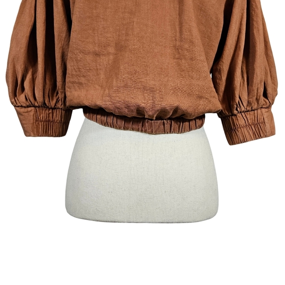 Young Fabulous&Broke Linen Blend Cropped Knot Front Miranda Top, Orange, Small - Picture 6 of 15